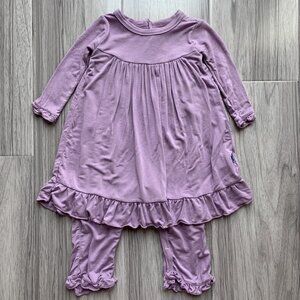 KicKee Pants Long Sleeve Dress Romper solid Lavender Purple Bamboo
